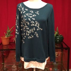 Charter Club Green Embroidered Layered Sweater XL